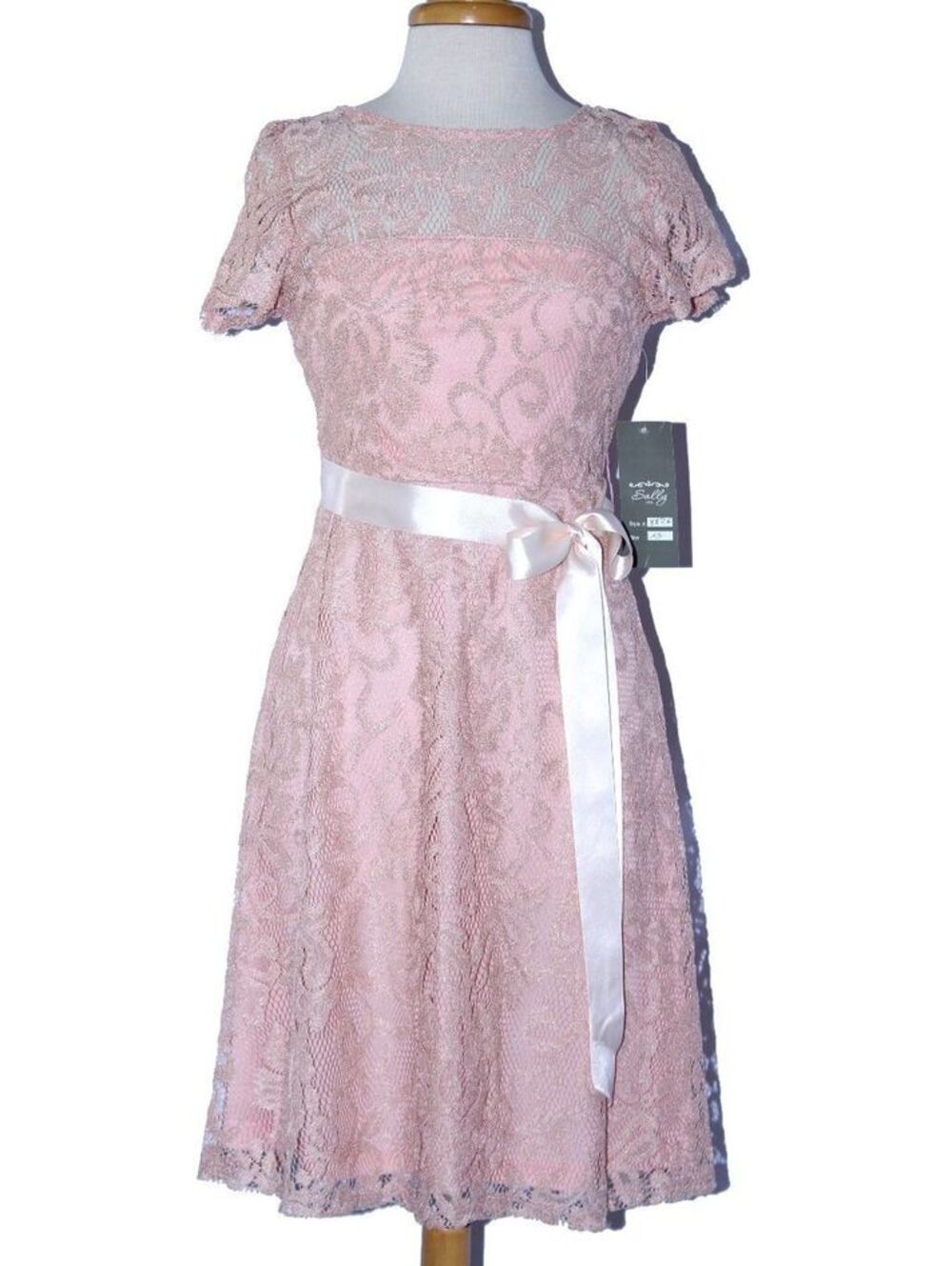 Sally #8826 Short Lace Formal Dress With Sash- Size XS- PEACH-NEW